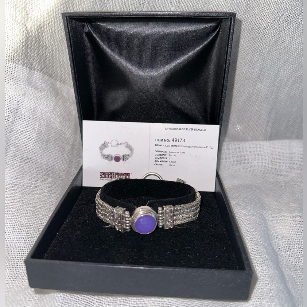 Lavender jade 925 sterling silver bracelet - certification card - Gems TV - WOW!